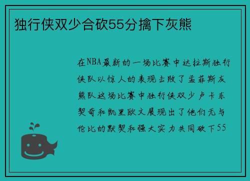 独行侠双少合砍55分擒下灰熊